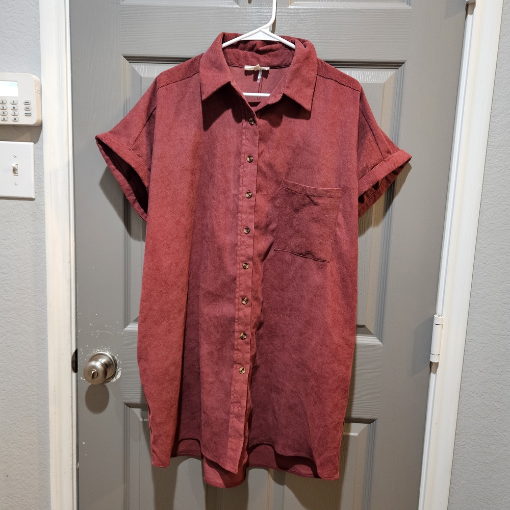 Entro Red Button-Up Ribbed Dress